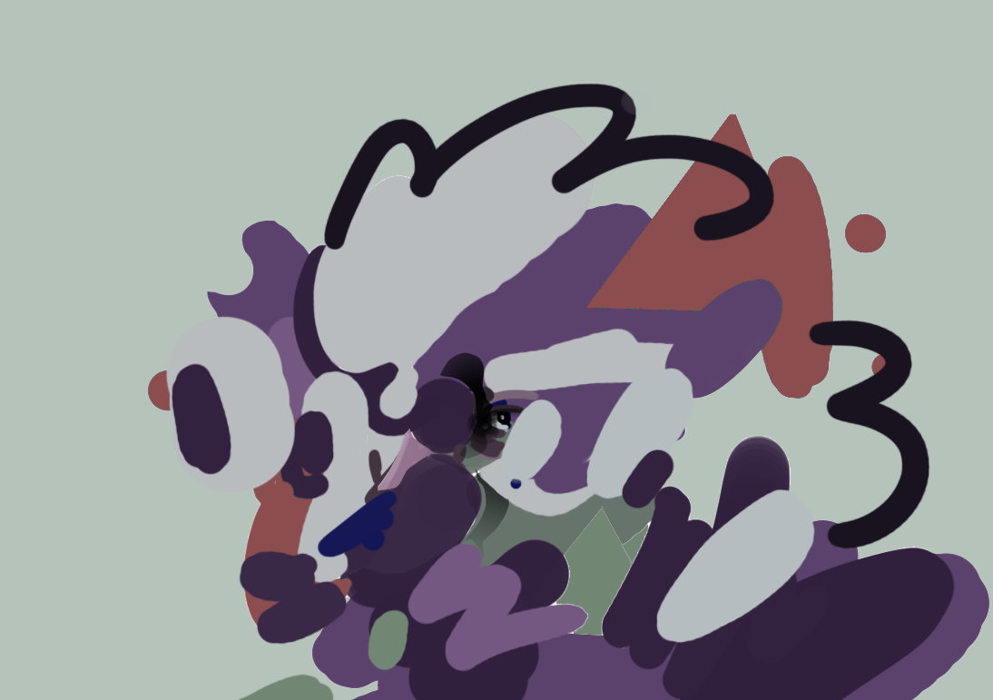Abstract clustered forms in purple, black and grey